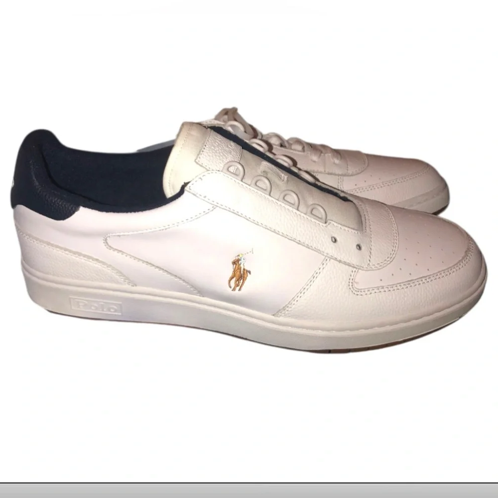 Polo Ralph Lauren Court white & blue Leather Low-Top Trainer Sz 14 Men Unisex